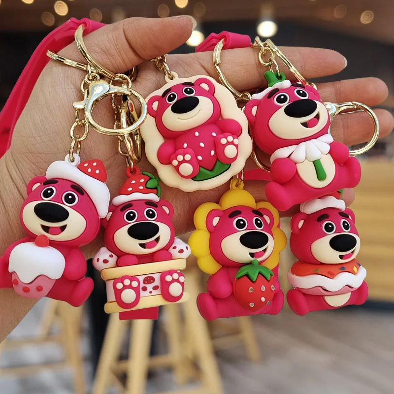 New Disney Toy Story Anime Figure Keychain Lotso Strawberry Bear Doll Car Bag Pendant Couple Jewelry Accessories Kids Toys Gift