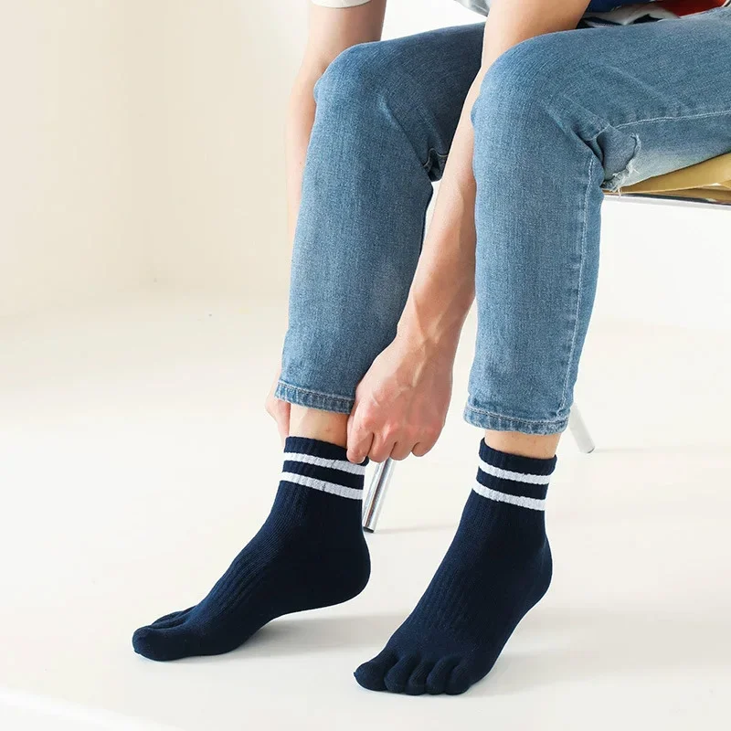 1/5 أزواج رجل خمسة أصابع الجوارب القطنية مخطط الصلبة عادية امتصاص العرق المضادة للبكتيريا الدافئة لينة مطاطا تو الجوارب القصيرة #3