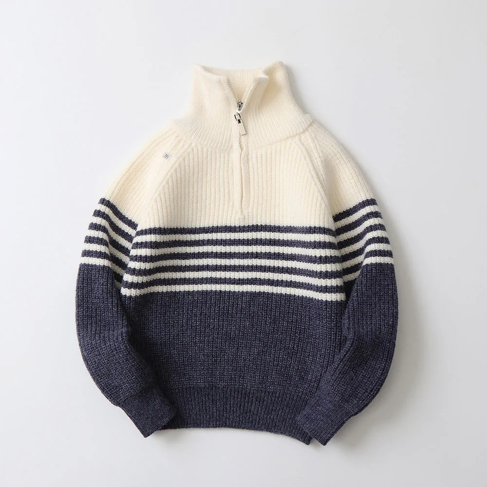 6-14Y Brief Stlyle Teenage Kids Boys Sweaters Turtleneck Warm Boys Knitwear Pullover Cashmere Striped Children Sweaters