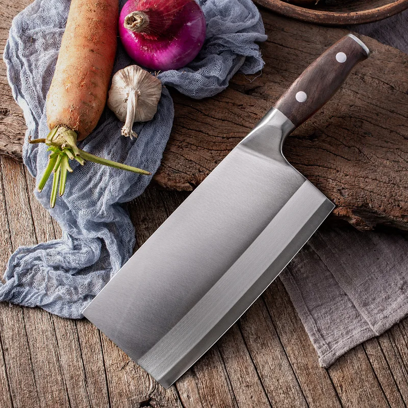 Chinese Kitchen Cleaver Knife Traditional Handmade Forged Knife High Carbon Steel Slicing Knife Rose Wood Handle Cleaver Knife