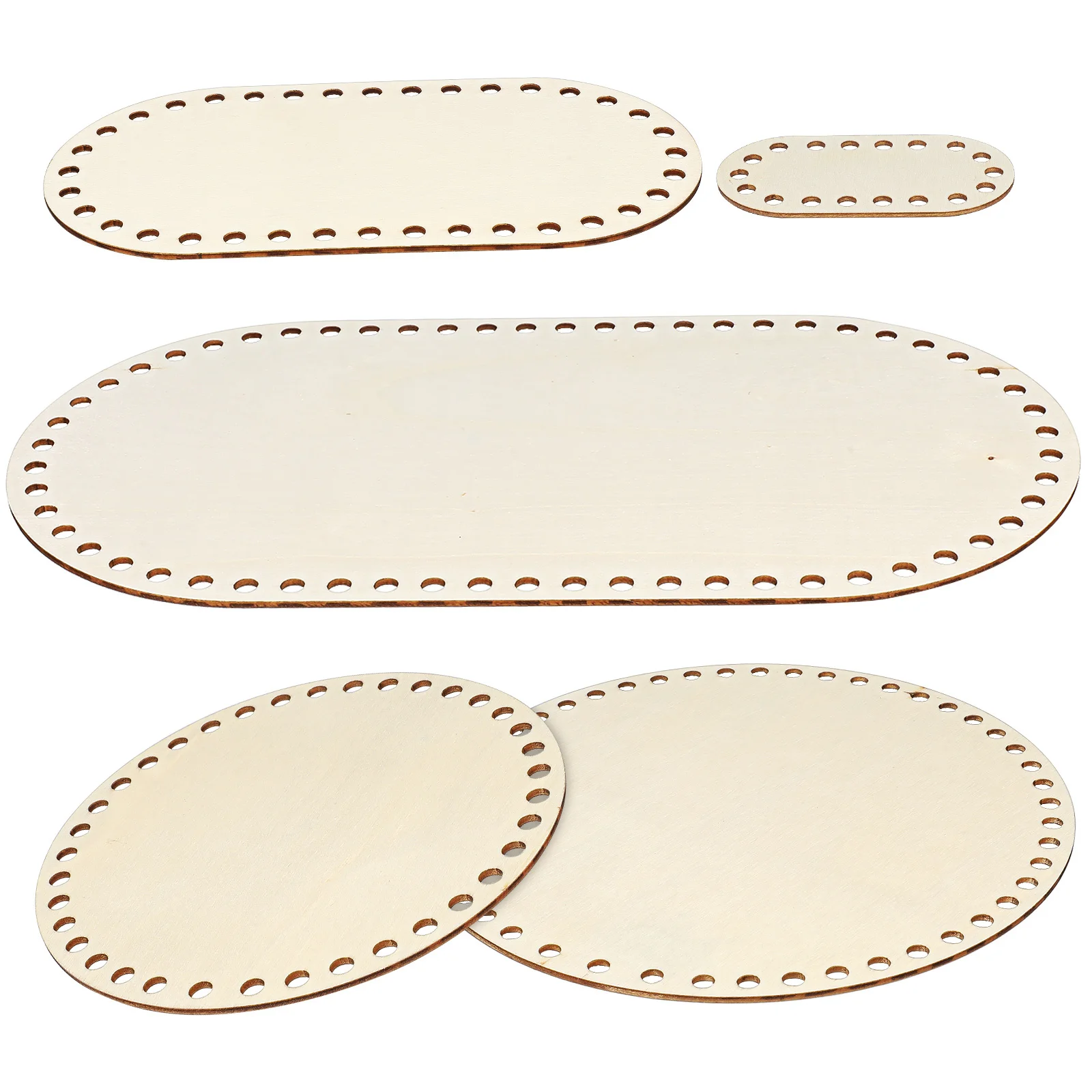 

5pcs Crochet Basket Bottoms Unfinished Wood Slices Oval Round Solid Base For Crafts Rustic Crochet Bag Wood Base Knitting