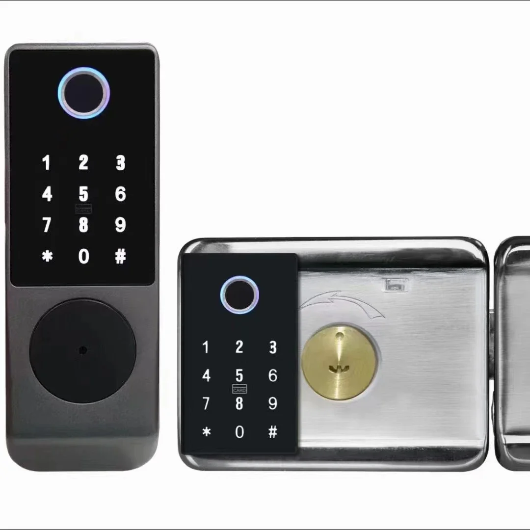 

stainless steel electronic main smart automatic outdoor double cam finger print safe door dual fechadura digital rim gate lock