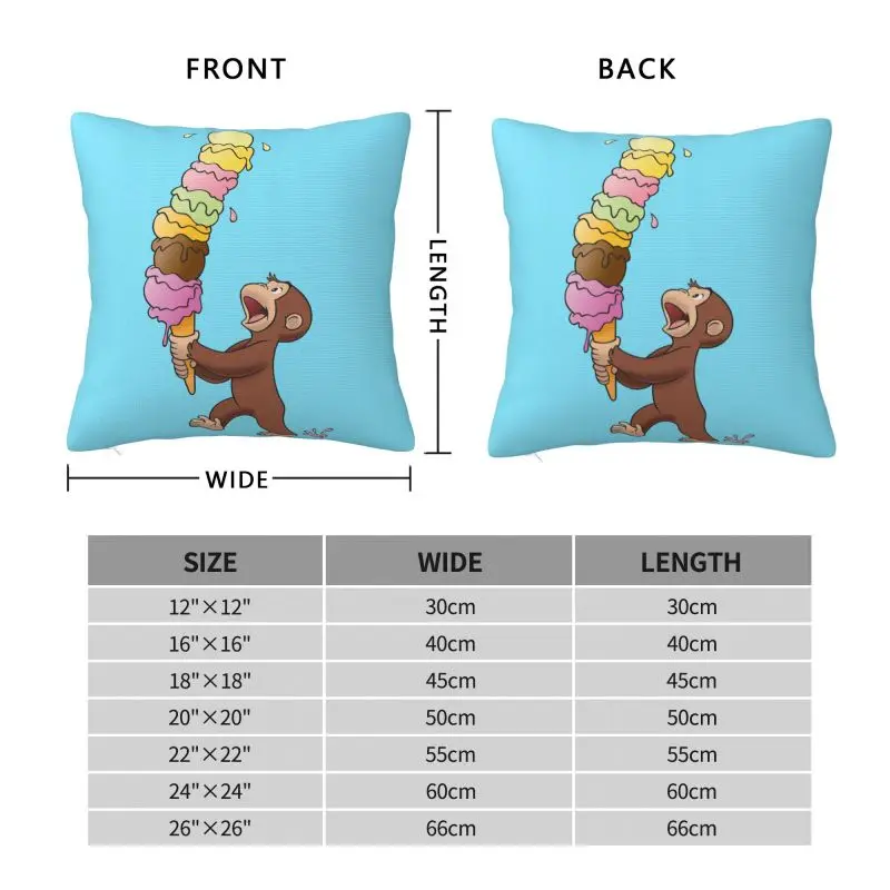 Fundas de almohada personalizadas para sofá, cubierta de cojín de George el Curioso mono de dibujos animados comiendo helado gigante, nórdico