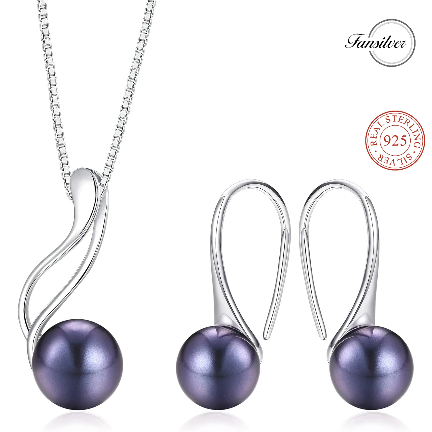 

Fansilver 925 Sterling Silver Pearl Jewelry Set Freshwater Cultured Pearl Jewelry Pendant Necklace Pearl Earrings for Women