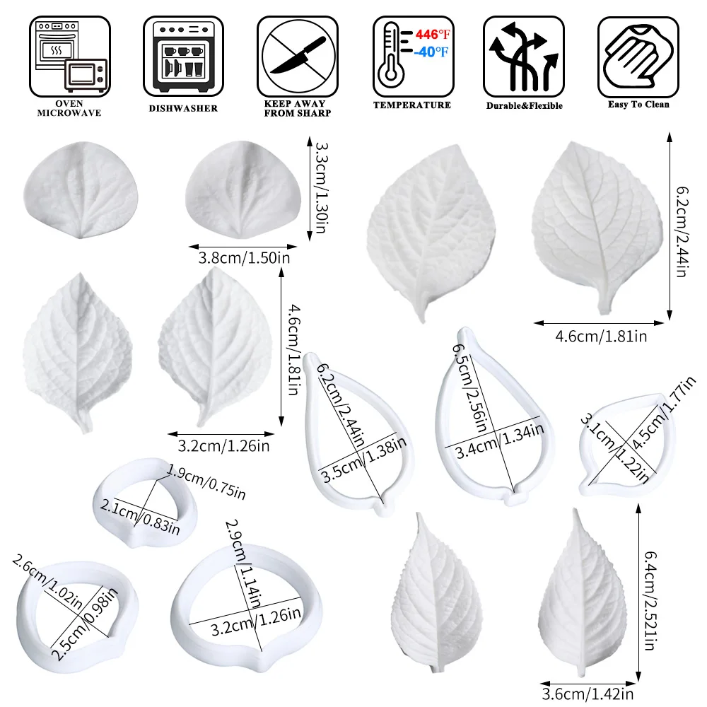 10pcs Hydrangea Set Mold Silicone Mold Cutting Mold Fondant Cake Decoration Tools Kitchen Baking Tools Accessories