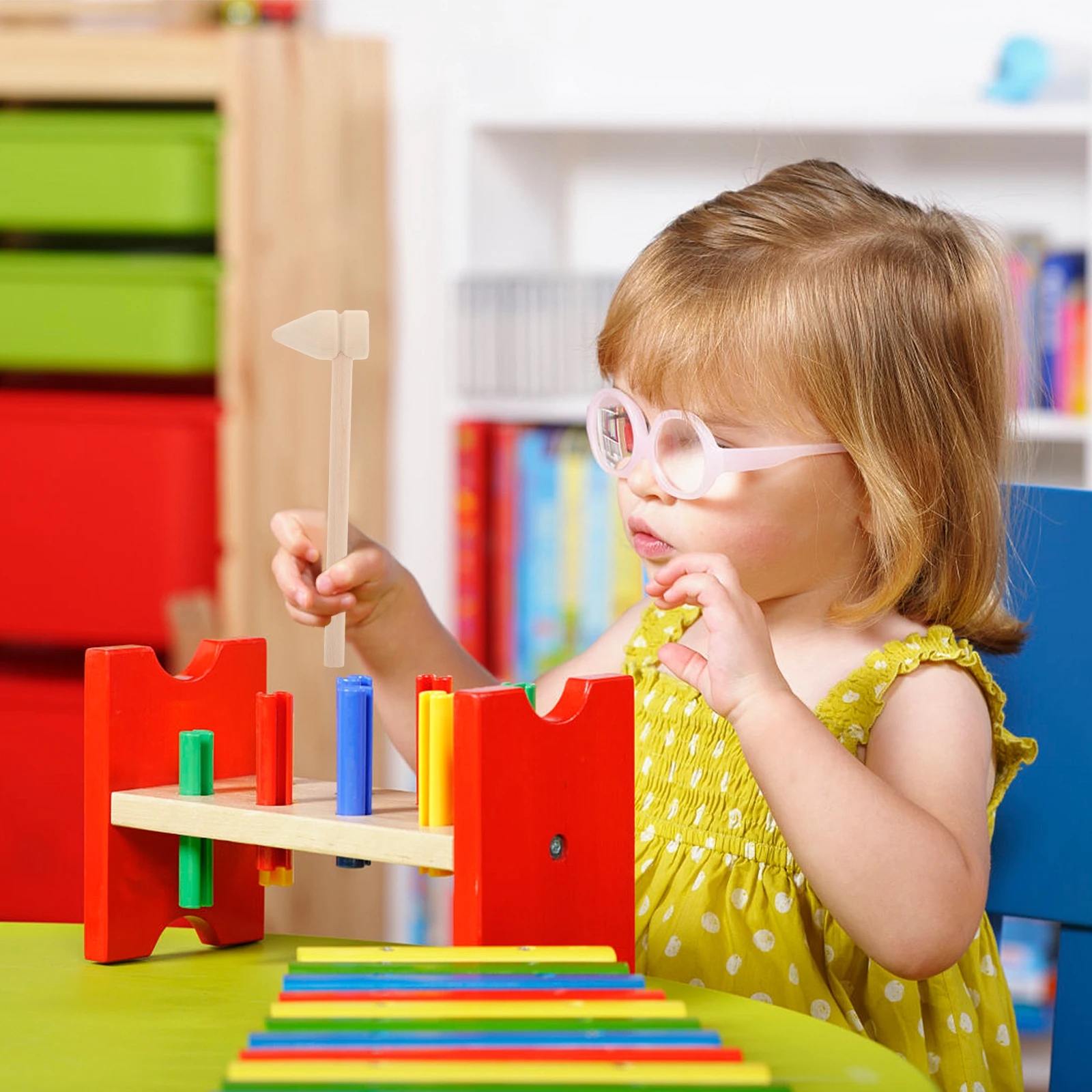 ค้อนไม้ขนาดเล็ก 5 ชิ้น สำหรับเด็กเล็ก เล่นตอก ฝึกมือ ของเล่นตอกต่อบล็อก พกพาสะดวก