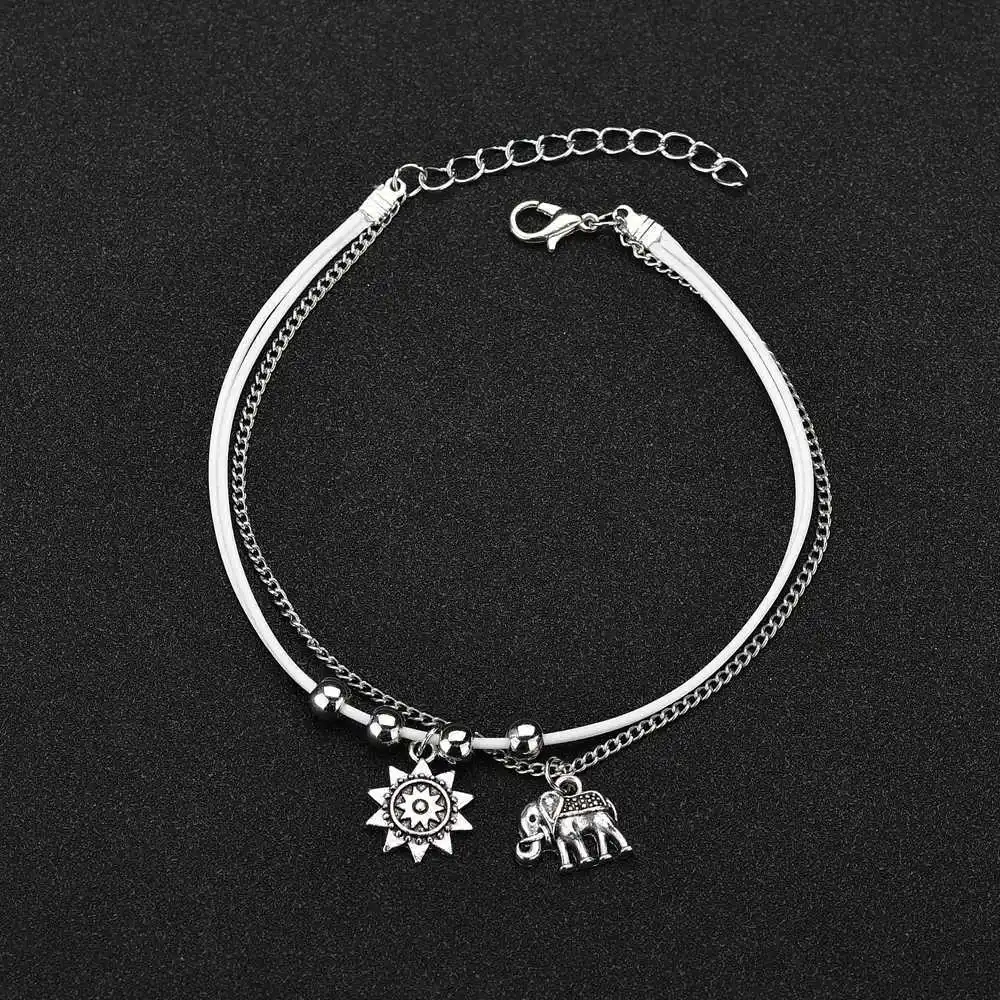 الأوروبية والأمريكية العاصفة سامية سبيكة الفيل الشمس ثلاثة طبقة متعددة الطبقات مربع حبة سلسلة خلخال القدم الديكور الرجعية #2