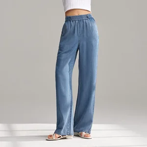 Semi -diry -Jeans für Frauen, elastische Taillenhose, einfacher Stil, breite Beine, neu, Sommer 2022 12 Hauptverkaufskleider Jeans Licel - №7