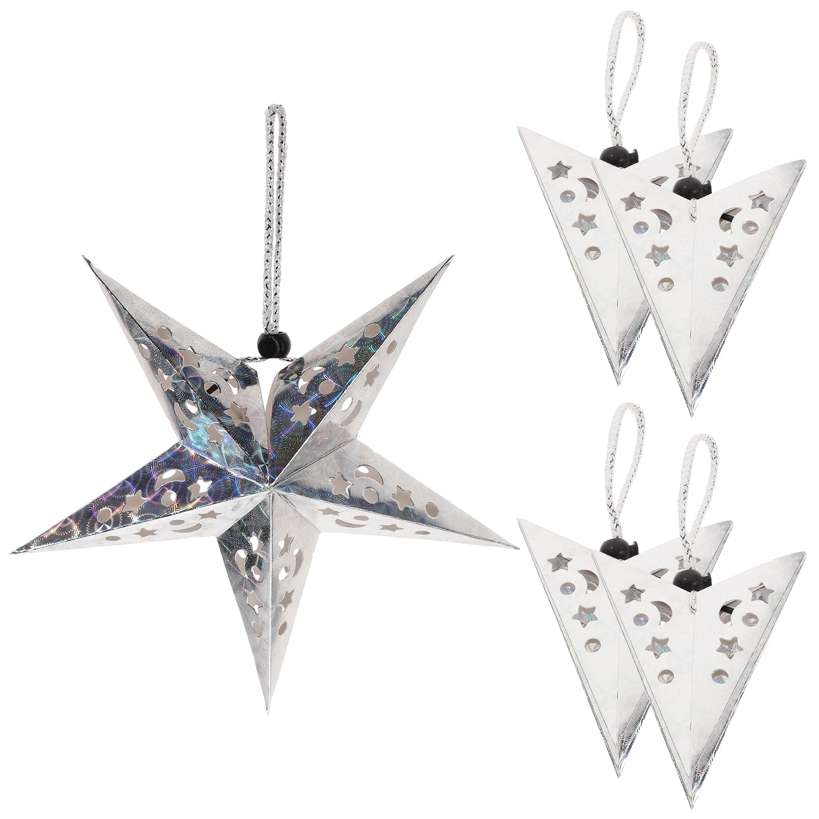 

5pcs Star Lampshade Pentagram Silver Paper Xmas Ornaments Hanging Home Decor Party String Lights Easy Assembly Durable