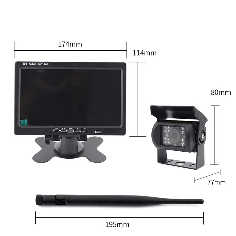 7 Inch HD IPS Monitor Wireless Reverse Backup Camera System With Night Vision Digital Signal & SD Card Recording 720p Resolution