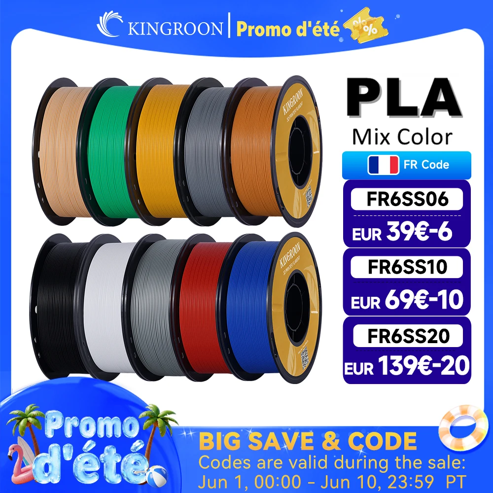 KINGROON PLA Filament 1.75mm 5/10KG pla plastique pour imprimante 3D, Standard 1 kg/rouleau Filaments d'impression 3D mélange de couleurs expédition locale