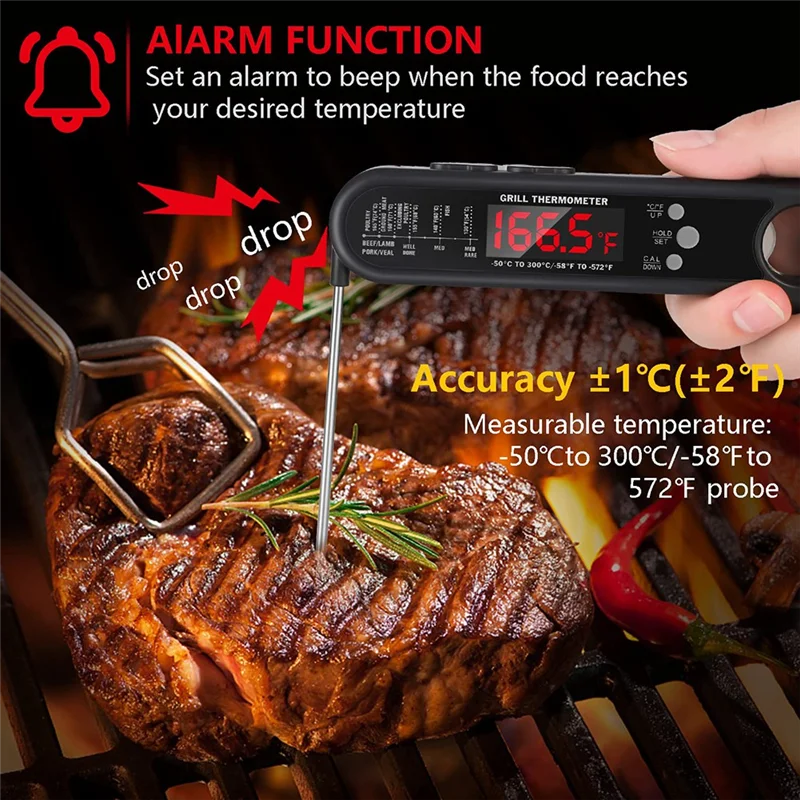 The New 3 in 1 Digital Meat Thermometer, Instant Read Food Thermometer with 2 Detachable Wired Probe,Calibration, Alarm Function