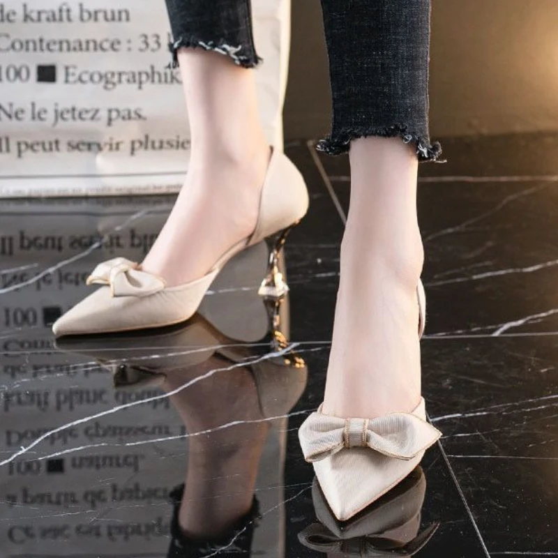 With Medium Heels Pointed Toe Bow Shoes for Women Spring and Autumn Lastest Chic Point High Quality On Sale Non Slip Woman Pumps