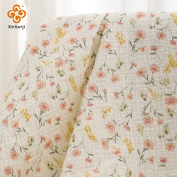 Soft Cotton Gauze Fabric Prints Cute Flowers Double Crinkled Gauze Children Flower Pants Pajamas DIY Material By The Meters