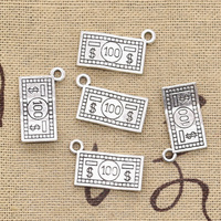 25pcs Charms 100 Dollars Money 10x19mm Antique Silver Color Plated Pendants Making DIY Handmade Tibetan Silver Color Jewelry