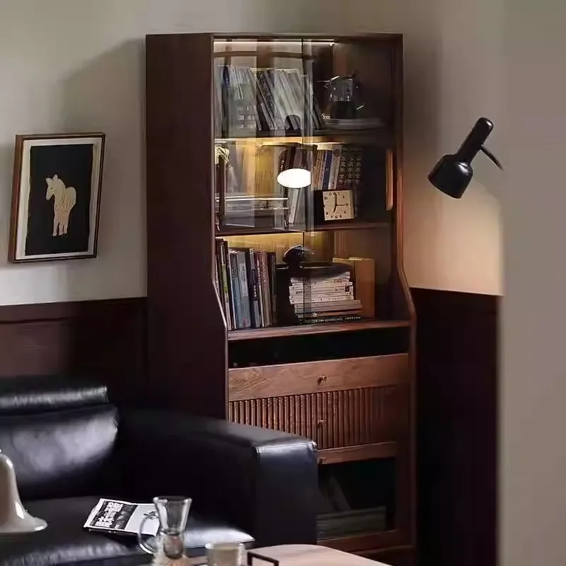 North American black walnut bookcase retro style living room figure display dust storage