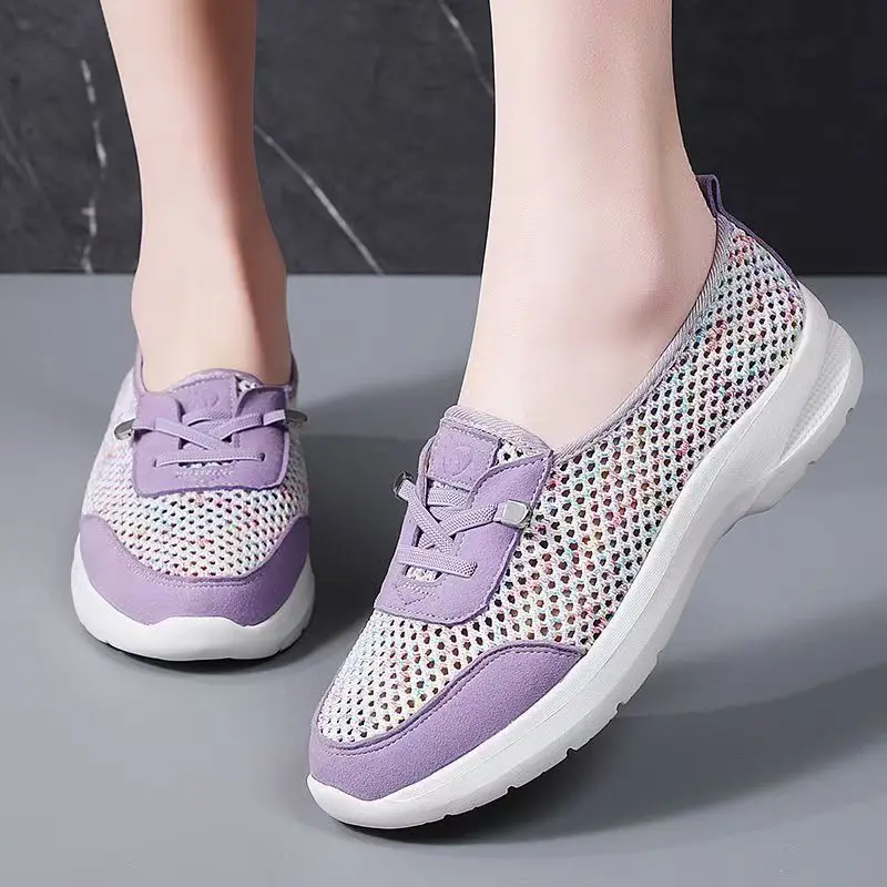

Women Summer New Shallow slip On Mesh Casual Sneakers Thick Sole Non Slip Lightweight Breathable Big Size Walking shoes