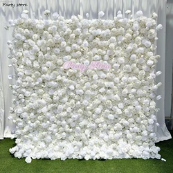 5D White Artificial Flower Wall Wedding Rose Backdrop Fabric Floral Green Plant Wall Window Display Event Party Props Flower Row
