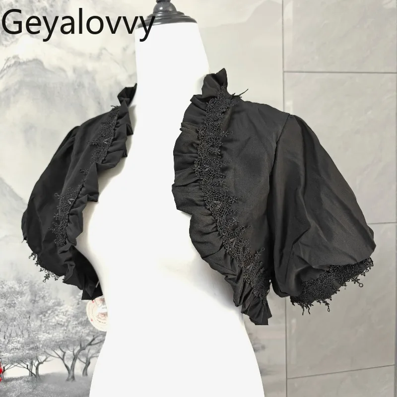 

Black Lolita Puff Short-sleeve Vest Jacket for Women Summer New Solid Color Sweet Girls Versatile Super Short Shawl Top