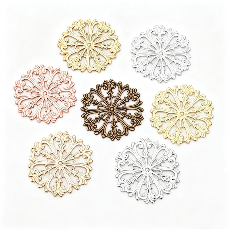 BoYuTe Wholesale 51mm European Brass Flower Plate Multi‑Color Filigree Flower Pieces DIY Jewelry Making Findings Supplies