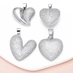 OCESRIO Fashion White Crystal Silver Color Heart Pendant for Necklaces Copper Gold Plated Jewelry Making Supplies pdtb658