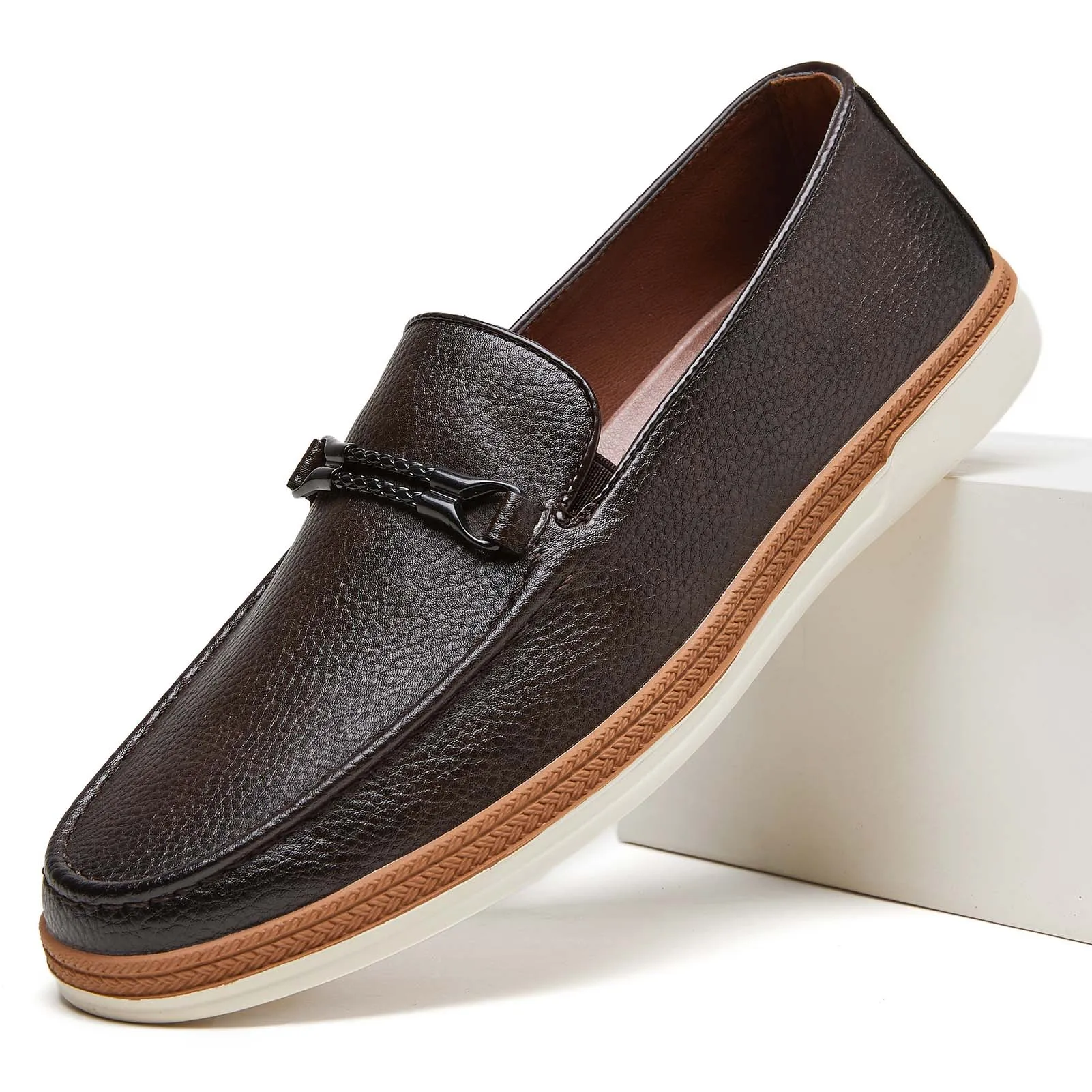 Desai Men's 2026 Autumn PU Leather Horsebit Loafer Slip-on Shoes Non-slip Thick Flat Sole Comfort Walking Leather Casual Shoes