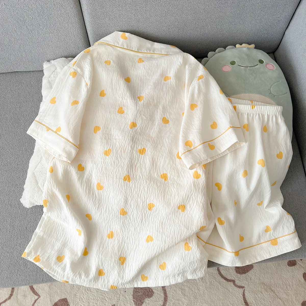 Heart Shaped Sleepwear Women's Summer Thin Short Sleeved Sweet Student Plus Size Two-Piece Set Pajamas Homewear Soft Casual