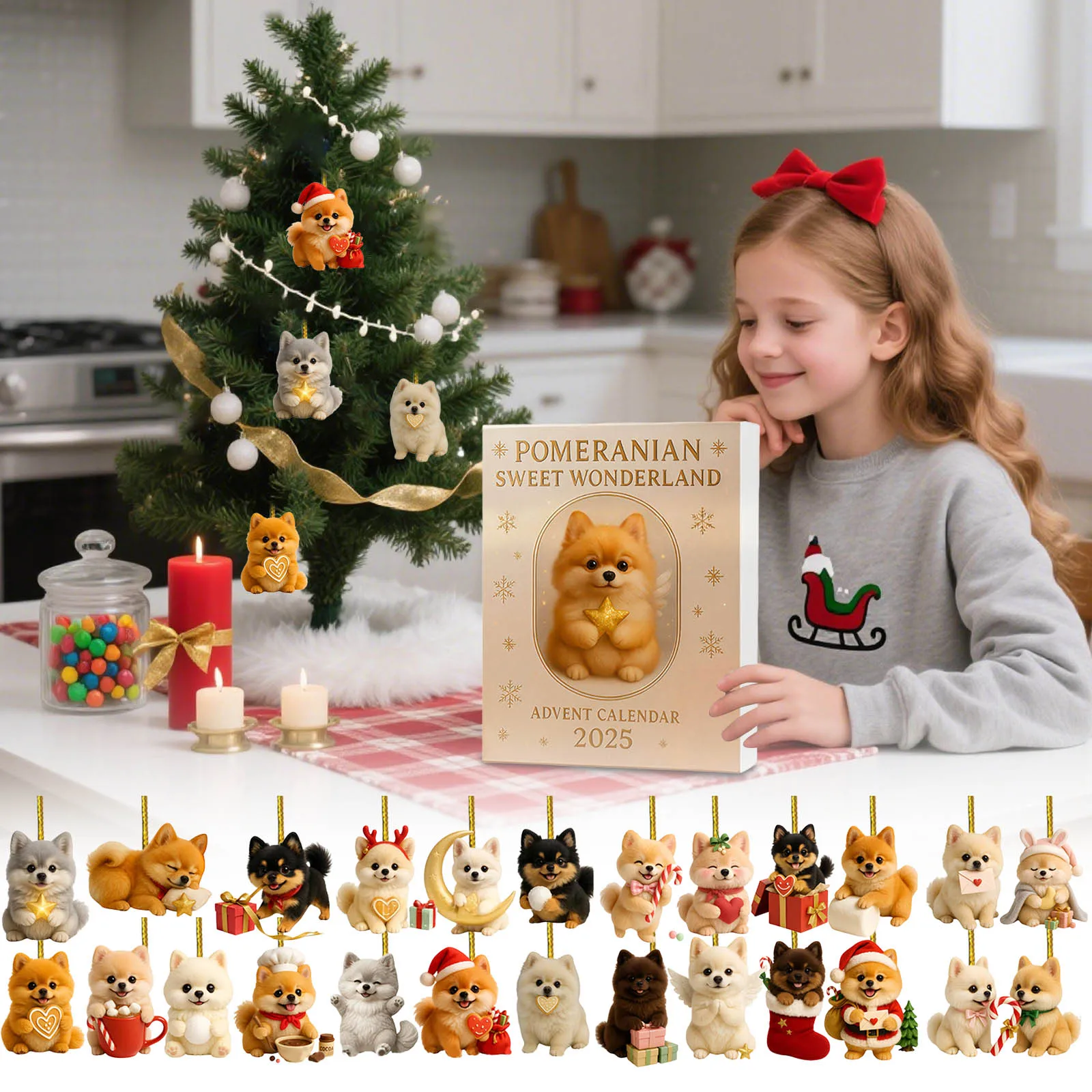 Lampki w słoiczku na baterie z timerem Słodki Kalendarz Adwentowy 2025 24 dni świątecznych niespodzianek Cyfrowy zegar z timerem dla psa Duży