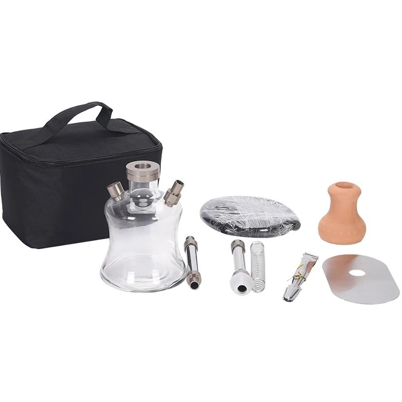 Hookah Set Portable Shisha Set Small Glass Hookah With Travel Bag Metal Steel Tray Narguile Cachimba Water Pipe