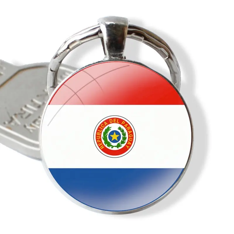 National flag Poland Switzerland Paraguay Keychain Handmade Glass Cabochon Key Ring Holder Pendant Key Chains