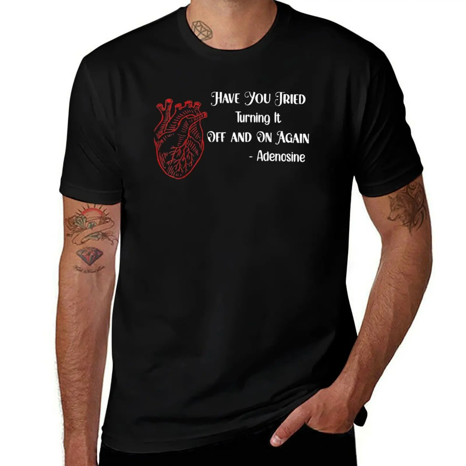 Have You Tried Turning It Off & On Again Heart Adenosines T-Shirt Casual Pattern Print Tee Shirt