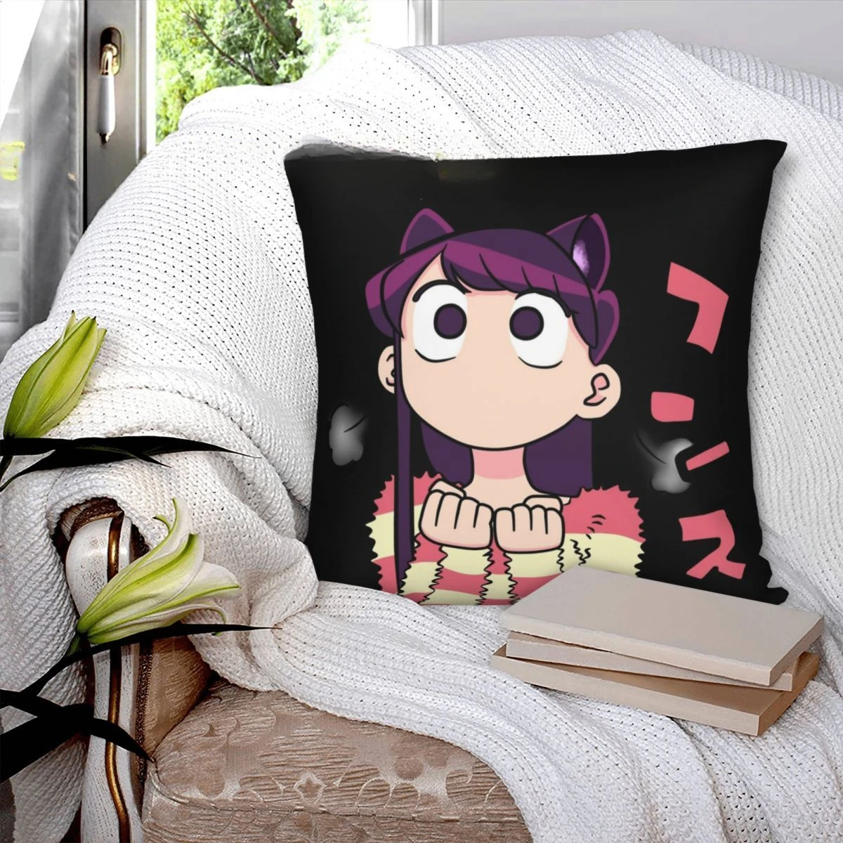 Komi San Kawaii Square Pillowcase Polyester Creative Zip Decor Pillow Case Sofa Seater Cushion Cover