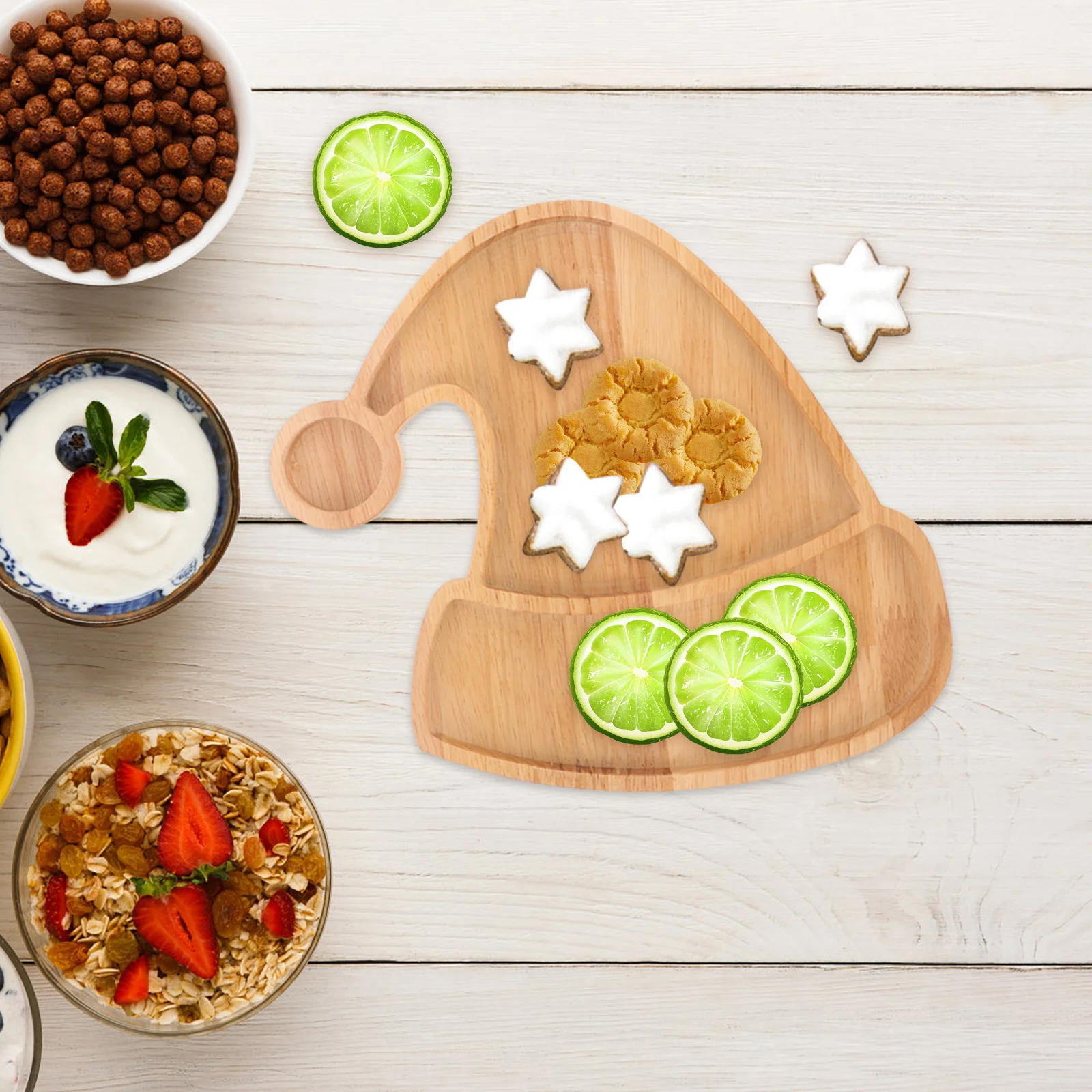 

Деревянный поднос в форме рождественской шляпы, уникальный дизайн, рождественское сервировочное блюдо для праздничного декора, органайзер для закусок, маленькая деревянная доска