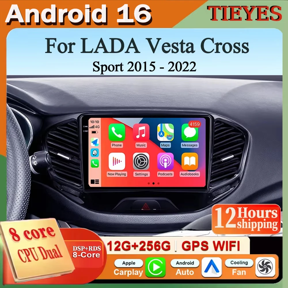 For LADA Vesta Cross Sport 2015 2022 Android 16 Car Radio GPS Navigation QLED Carplay Auto Multimedia Stereo Player BT