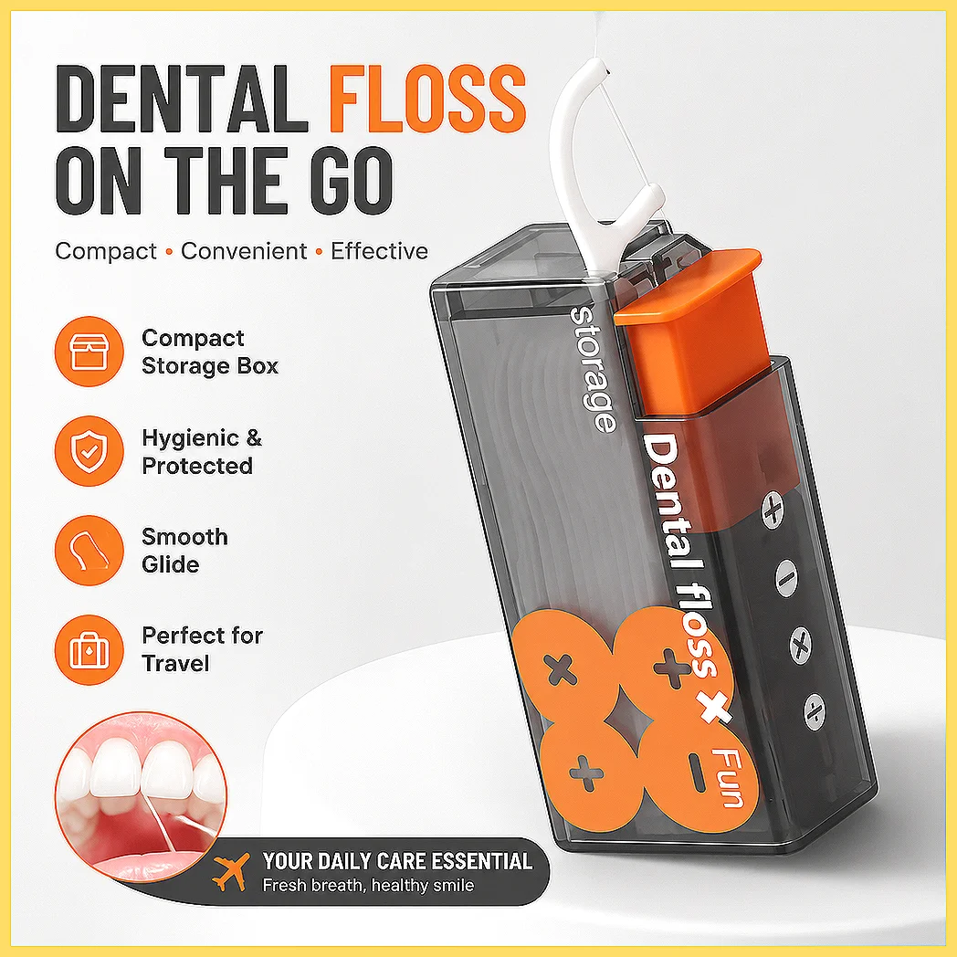Automatic Pop-Up Dental Floss Dispenser Storage Box with 10Pcs Refills - Portable Oral Hygiene Care Kit, Easy Use Travel Flos