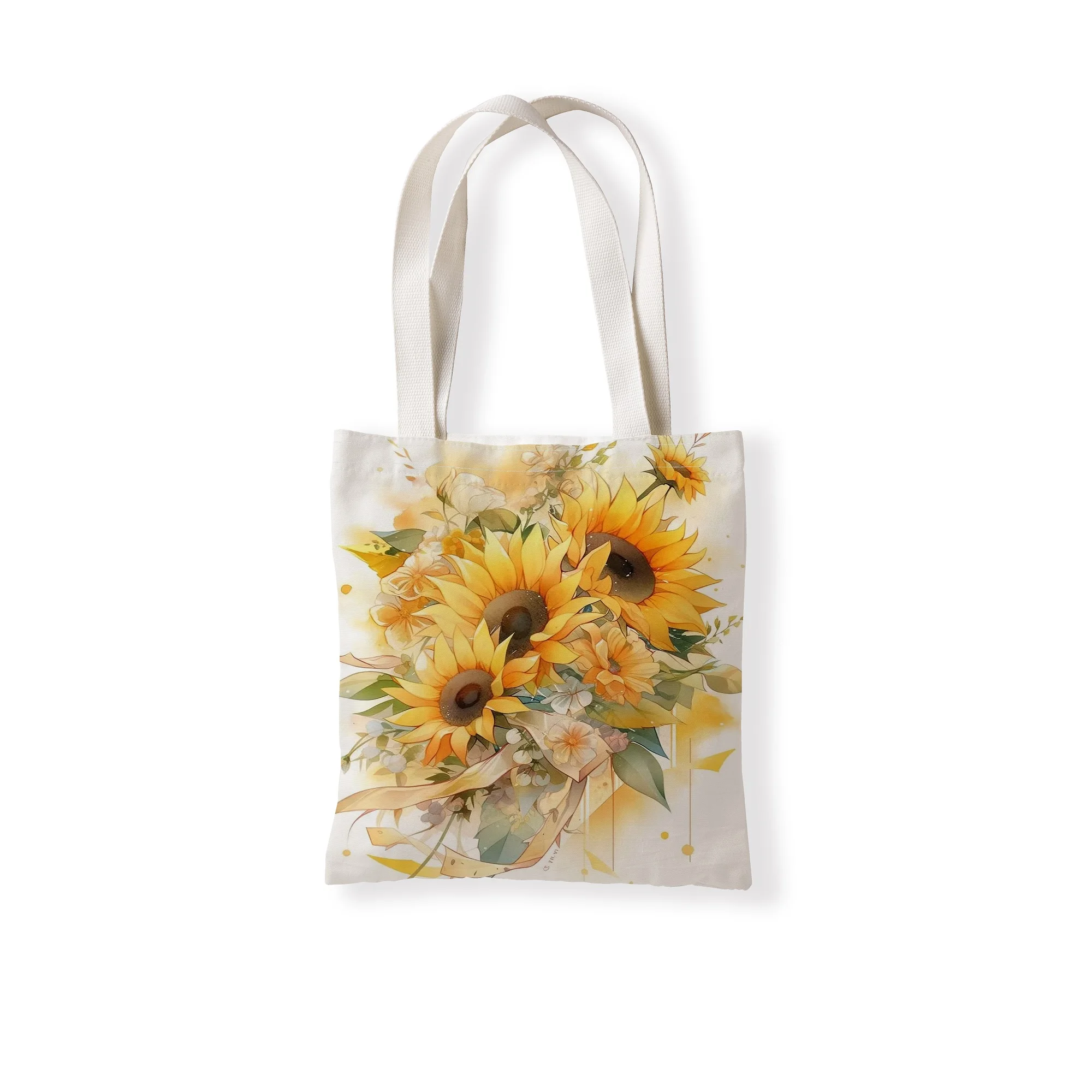 Sunflower oil painting shopping bag Sundry bag Flower double print reusable canvas student shopping bag tote bag