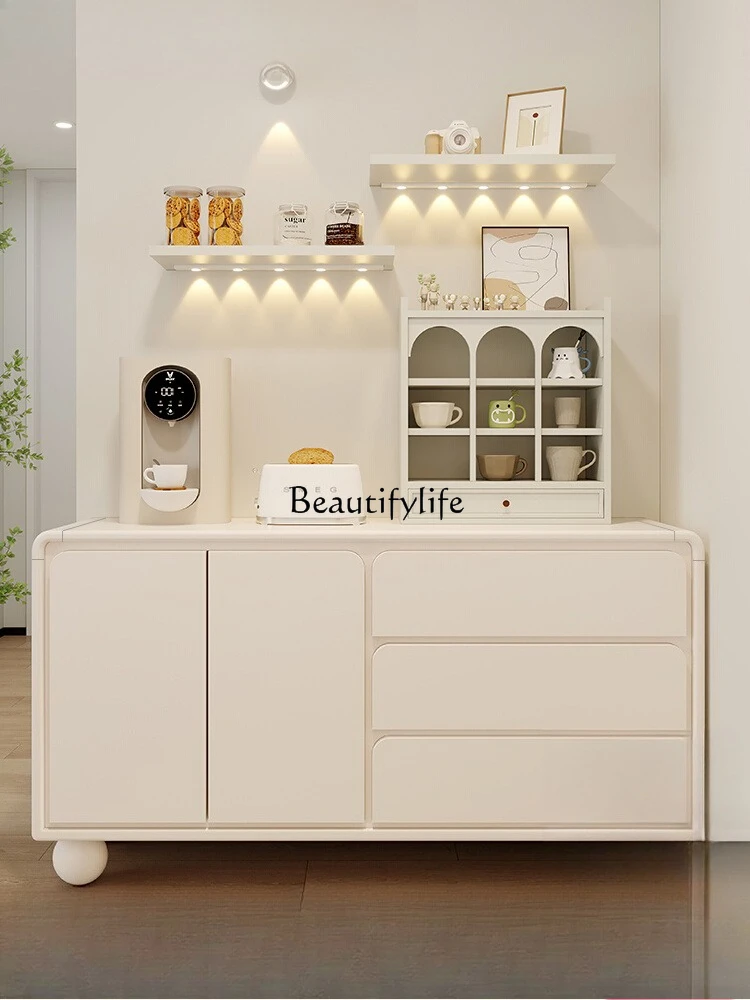 

Cream style dining side cabinet French living room wall storage tea cabinet