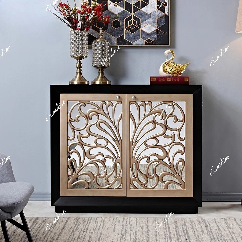 

American country carved mirror cabinet light luxury living room decoration cabinet