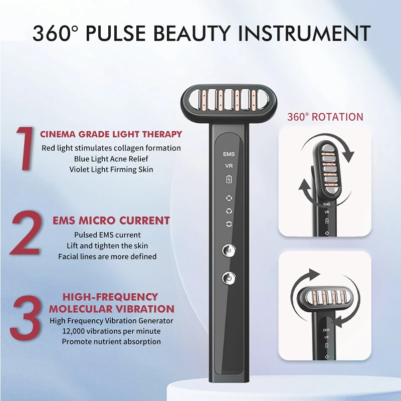 3 IN 1 EMS Pulse Microcurrent Face Lifting-apparaat Rood licht 360 °   Oogverstrakking Anti Rimpel SPA Huidverzorging Schoonheid USB Charge