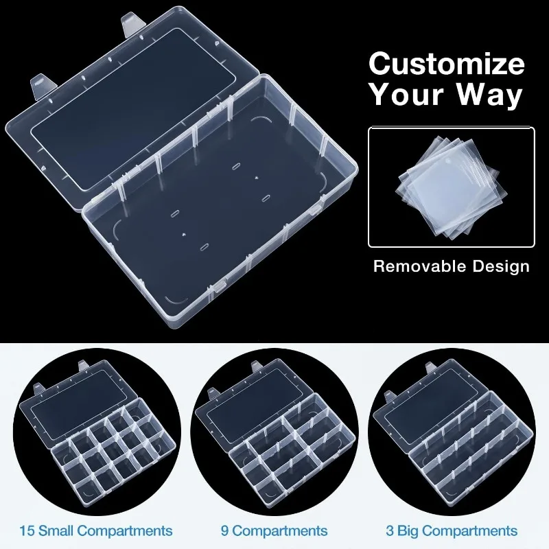 Cajas de embalaje transparentes DIY, divisores extraíbles, contenedores de joyería, anillos, cuentas, pendientes, caja de almacenamiento, estuche