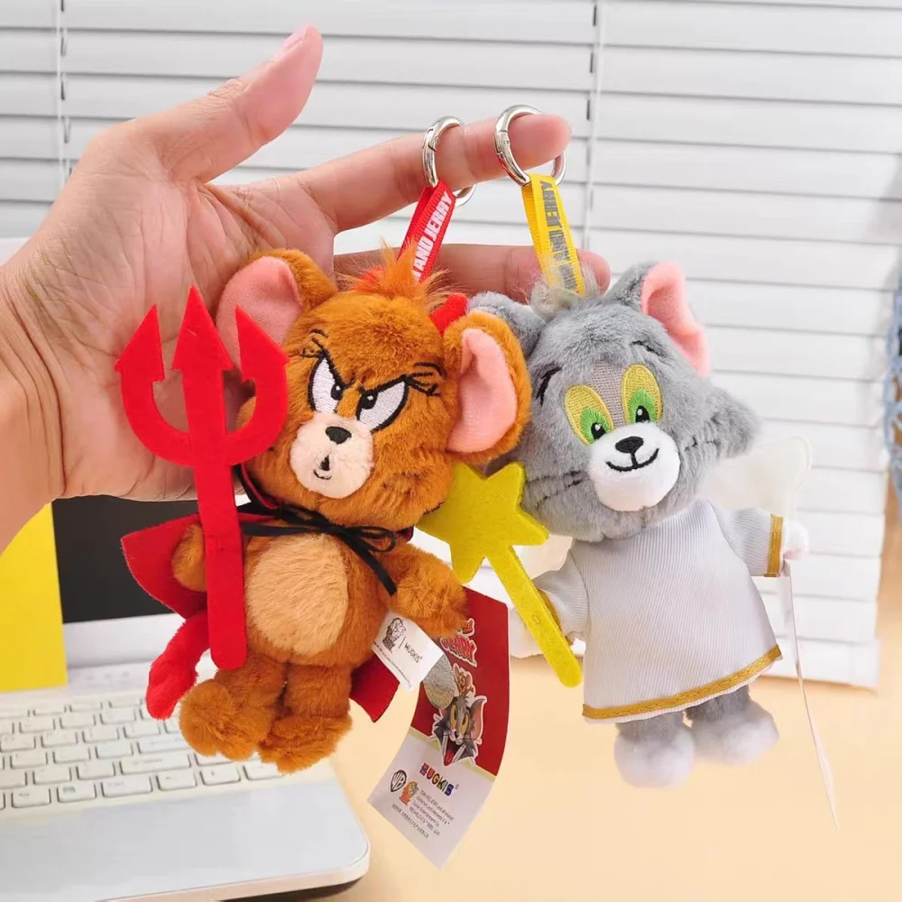 Oryginalna pluszowa maskotka Tom i Jerry z anime, seria Kawaii Diabeł i Anioł, breloczek, ozdoba do plecaka, zabawka, prezent świąteczny dla dziewczynek.
