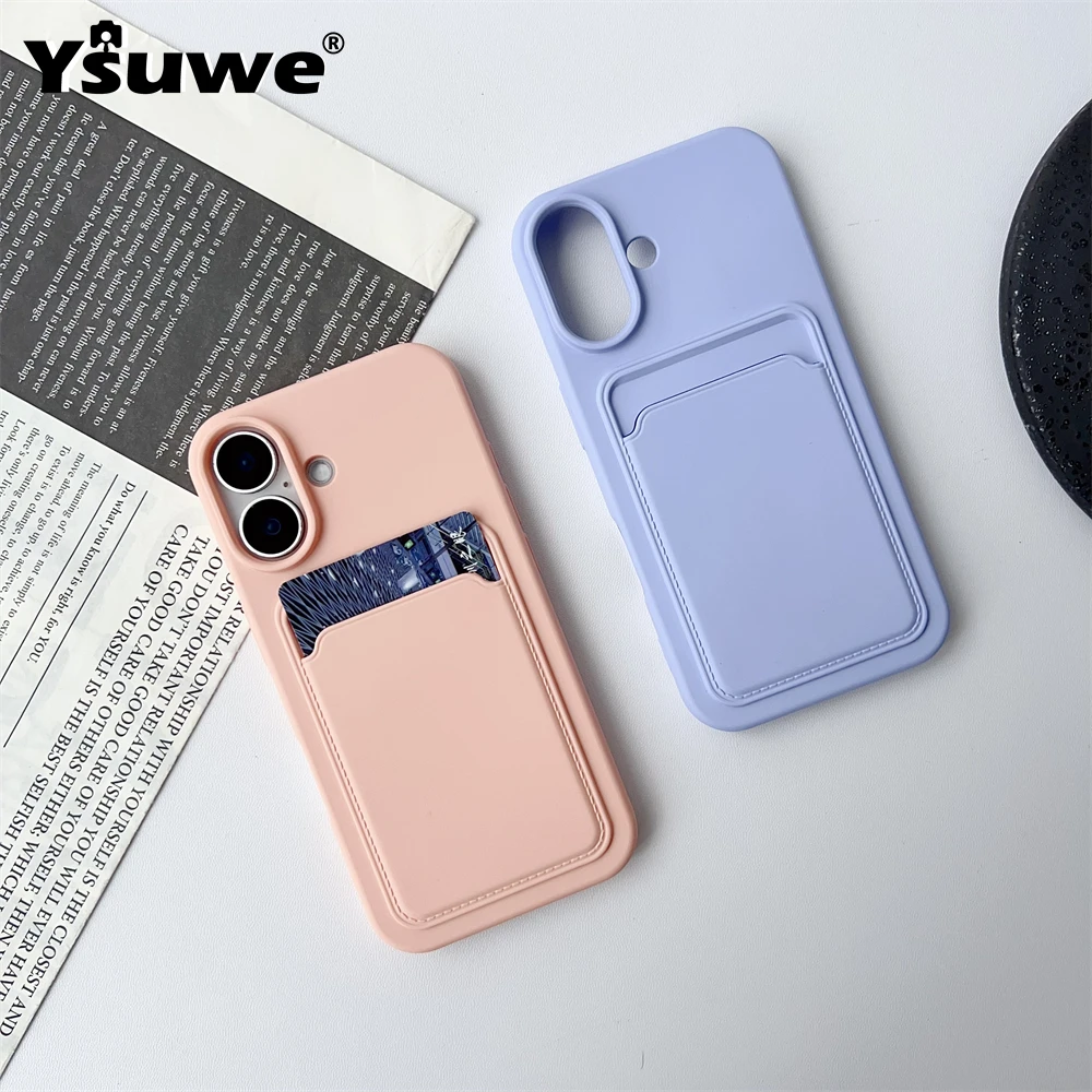 Push Card Bag Slot Holder Wallet Phone Case For iPhone 16 15 14 11 12 13 12 11 Pro Max Plus Shockproof Soft Silicone Back Cover