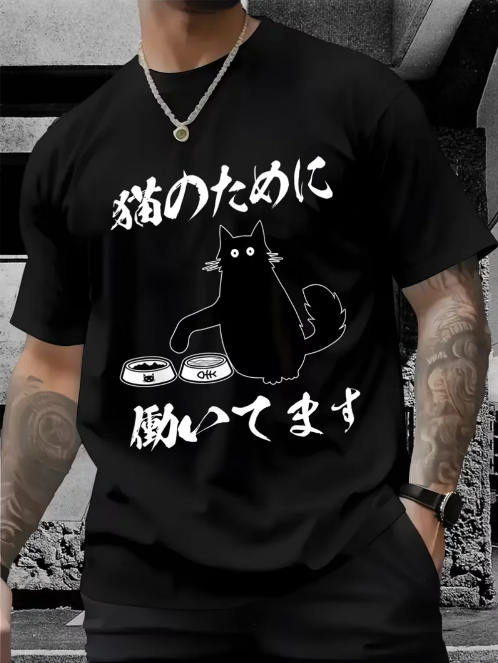 Herren Niedliches Japanisches Katzen-3D-Print T-Shirt Sommer Rundhals Lässiges Kurzarm-Oberteil Harajuku Lustiges Grafik-T-Shirt für Männer Y2k – Detail 5