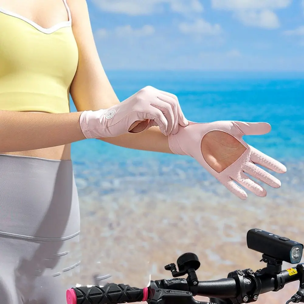 Luvas touch screen para ciclismo, antiderrapantes, respiráveis, ocas, com proteção solar