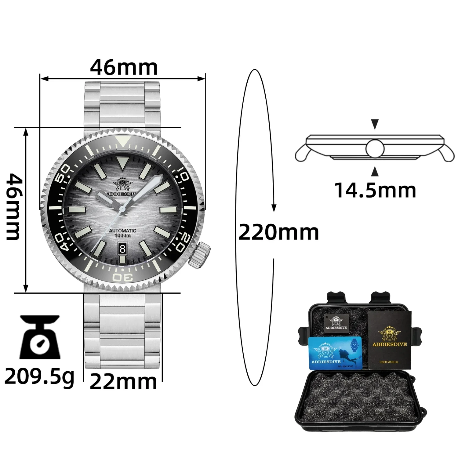 Addiesdive الرجال NH35A ساعة ميكانيكية أوتوماتيكية 1000 متر مقاوم للماء BGW9 ساعات مضيئة للغاية 316L الفولاذ المقاوم للصدأ ساعة غوص #6