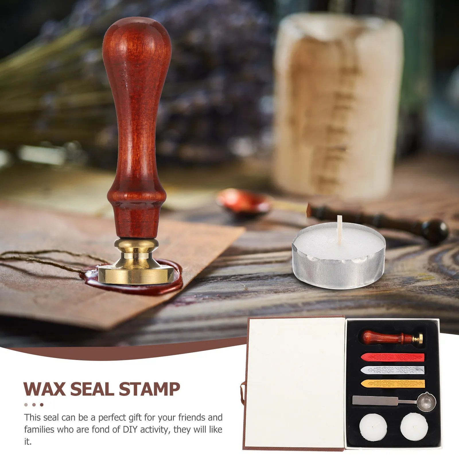 1Set Wax Seal Stamp Kit DIY Supply Sealing Wax Spoon Handmade Vintage Decorative Scrapbooking Invitation Seal Stamp Tools