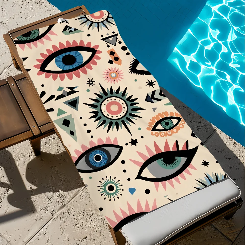 Evil Eye Beach Towel Boho Psychic Abstract Print Summer Vacation Swim Pool Quick Dry Soft Towel