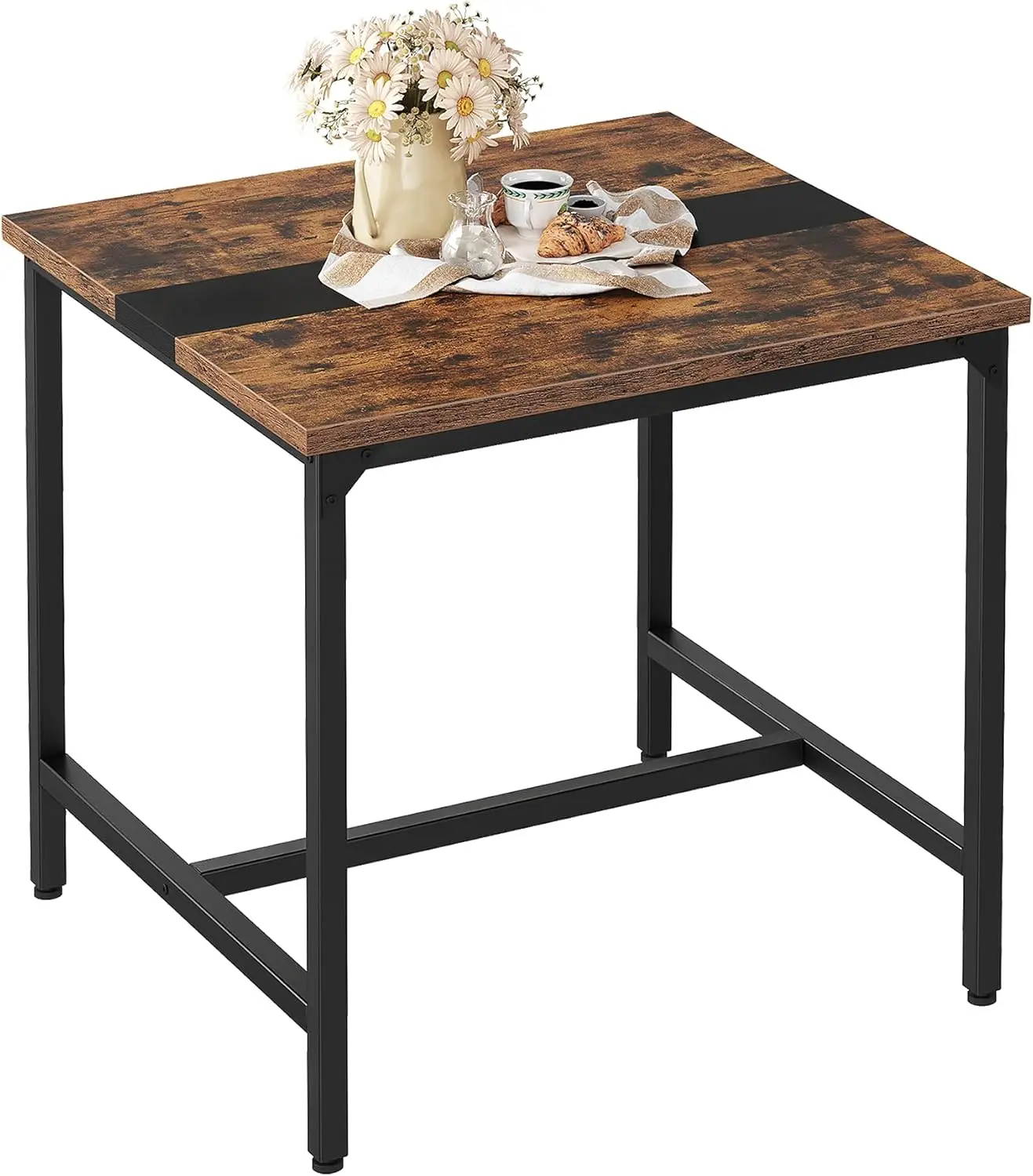 

Square Dining Table 29.5" Small Kitchen Table for 4, Rustic Brown and Black, Writing Desk