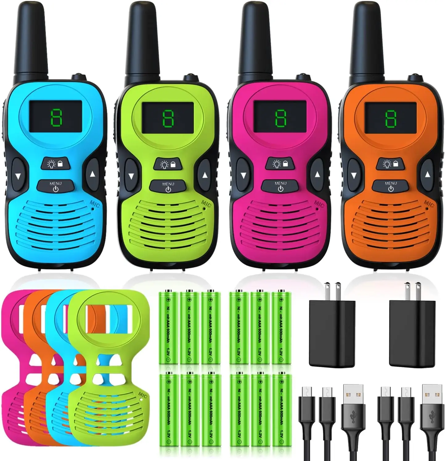 

Rechargeable Kids Walkie Talkies 4-Pack with Charger, Long Range Outdoor Toys for Boys Girls Ages 3-12