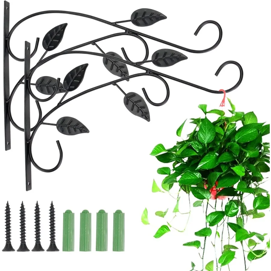 

4 Leaves Style Metal Hanging Plant Brackets 12 inches x 9 inches Pack of 2 Wall Mount Plant Hangers Planter Hooks for Flower Ba